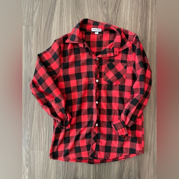 Sangtree Red and Black Plaid Button Down Flannel Shirt size 180 (M) - Picture 2 of 3